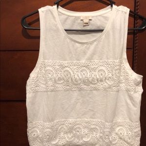 J-Crew white crocheted embellishments tank top